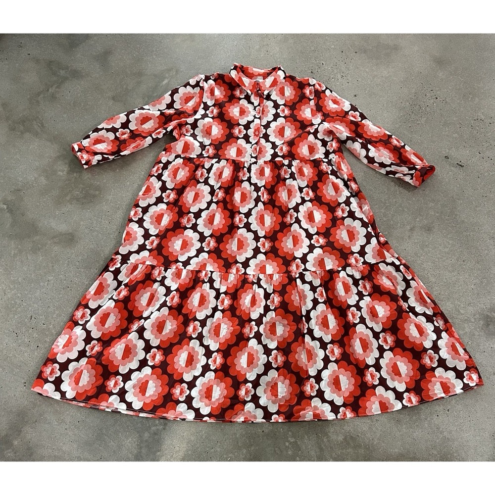 Lesley Evers Tiered Maxi Dress 2X NWOT Vacation Cruise Mod Pink Red